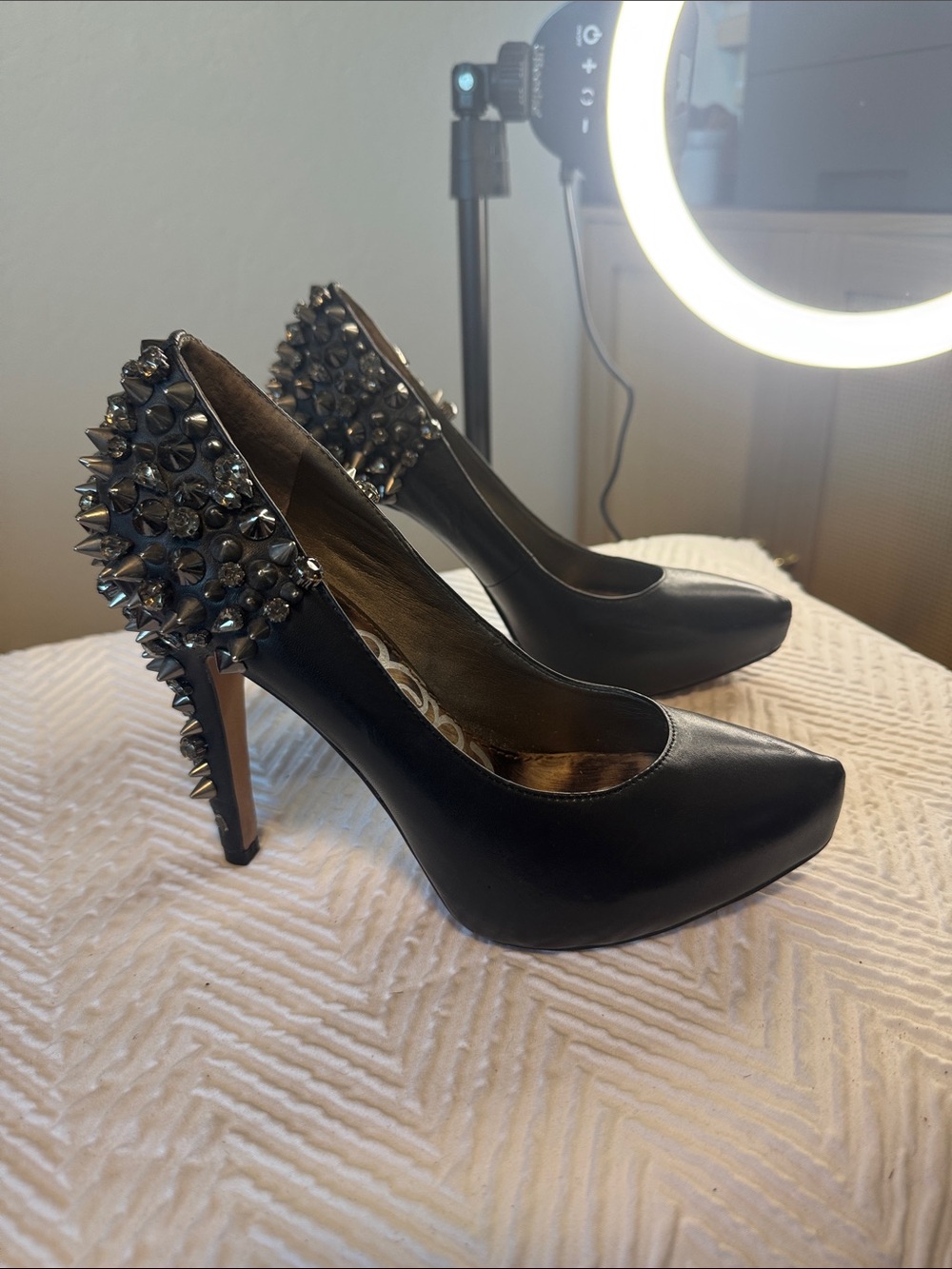 Sam Edelman Black Pointed Spike-Stud Heel Pumps